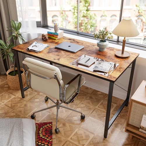 CubiCubi Computer Desk 40" Study Writing Table for Home Office, Modern Simple Style PC Desk, Black Metal Frame, Vintage Brown CubiCubi