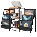 SUPER DEAL Record Player Stand, 3-Tier Turntables Stand with Vinyl Storage and Charging Station, Display Rack Table for Speaker, Amplifier, Storage Up to 280 Albums, Rustic Brown SUPER DEAL