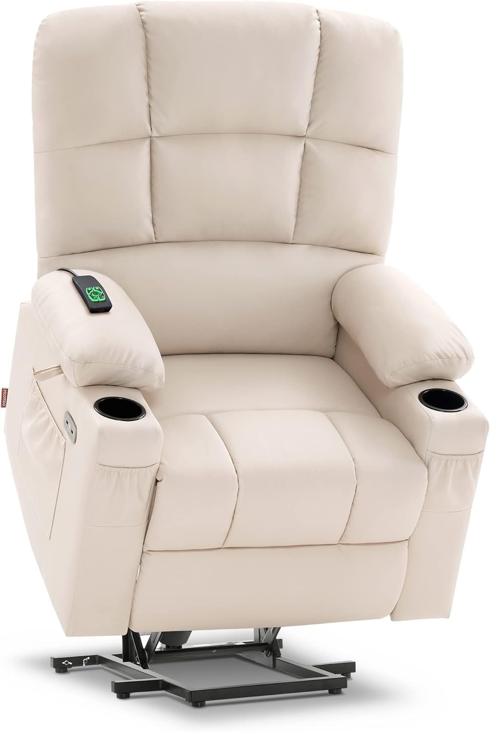 Lay Flat Dual Motor Power Lift Recliner Chair with Massage and Heat - Infinite Position, Faux Leather Cream White Ideal for Elderly People - Home Theater Seating, Small Chair, Armchair, Recliner Sofa UOPYNE