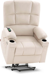 Lay Flat Dual Motor Power Lift Recliner Chair with Massage and Heat - Infinite Position, Faux Leather Cream White Ideal for Elderly People - Home Theater Seating, Small Chair, Armchair, Recliner Sofa UOPYNE