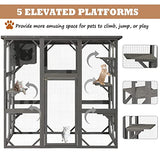 MAGIC UNION Large Fir Wooden Outdoor Indoor Catio Cat Enclosure with Weather Protection Roof with Cattery and 5 Platforms MAGIC UNION