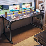 DurayLoly 55 Inch Gaming Desk with LED Lights,Computer Desk with Storage Bag for Home Office, Simple Office Desk with Headphone Hook for Study Writing Work Desk,Sturdy Metal Frame,Black DurayLoly