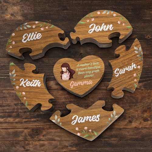 6" Personalized Wooden Heart Puzzle Made of Solid Oak, Custom Wooden Family Puzzle with Names (Design 1) - WoodArtSupply