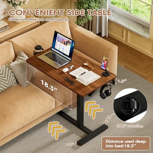 Furmax Mobile Standing Desk with Wheels, Pneumatic Adjustable Rolling Computer Desk Laptop Table for Bed, Couch (Mahogany, Large) Furmax