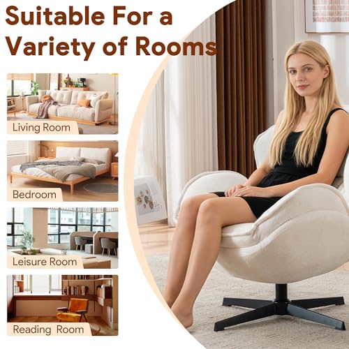 DRKAT Swivel Accent Chair, Modern Recliner Lounge Chair with Metal Base Frame, Comfy Tufted Armchair for Living Room, Bedroom, Home Office, Beige