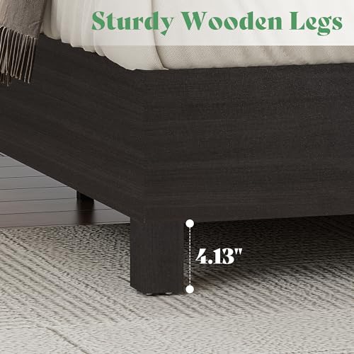 AMERLIFE Rustic Black King Bed Frame with LED Headboard - Stylish Platform Bed with Wooden Slats Support, No Box Spring Needed - WoodArtSupply