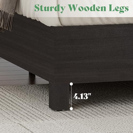 AMERLIFE Rustic Black King Bed Frame with LED Headboard - Stylish Platform Bed with Wooden Slats Support, No Box Spring Needed AMERLIFE