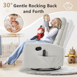 cinkehome Swivel Rocker Recliner Chair, Upholstered Nursery Glider Recliner Chair with Heated Massage, High Back, Side Pocket (White PU Leather)