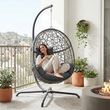 NICESOUL Swing Egg Chair with Stand, Bird Cage Patio Hanging Chair with Cushion, Large Swinging Chairs Indoor Outdoor, All-Weather 350lbs Eggshell Basket Seat for Porch, Backyard, Dark Grey