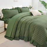 ZSYAYAHA Olive Green Bedding Set King Ruffle Comforter Set with Sheets 5 Pieces Seersucker Bed in A Bag for Women Men Soft Microfiber Bedding Sets with Ruffled Layers(Olive Green, King) ZSYAYAHA