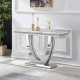 Goderfuu 47" White Marble Console Table, Rectangular Faux Marble Sofa Table, Luxury Entryway Table Long Narrow Hallway Table, Modern Console Table for Living Room with Silver Stainless Steel U-Base Goderfuu