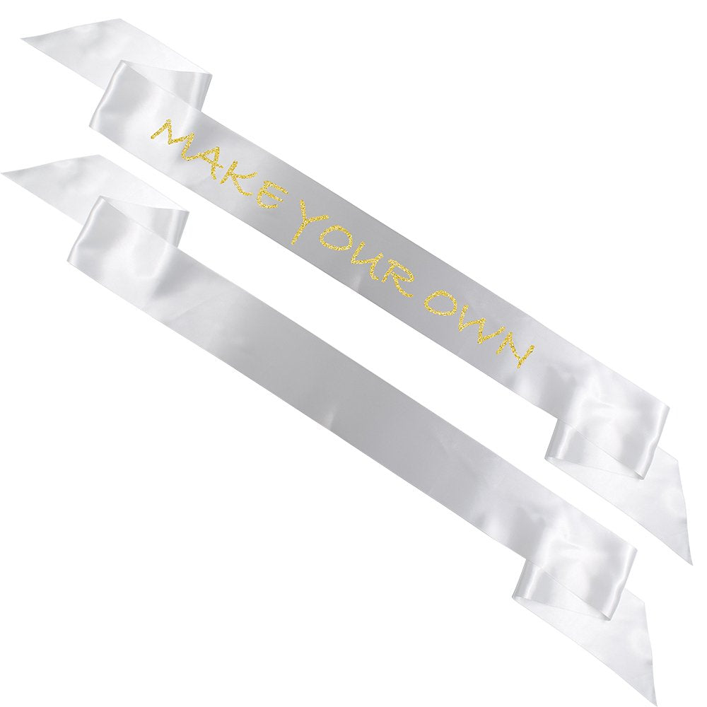 TREORSI Blank Satin Sash, Plain Sash, Party Decorations, Make Your Own Sash (2 Pack, White) TREORSI