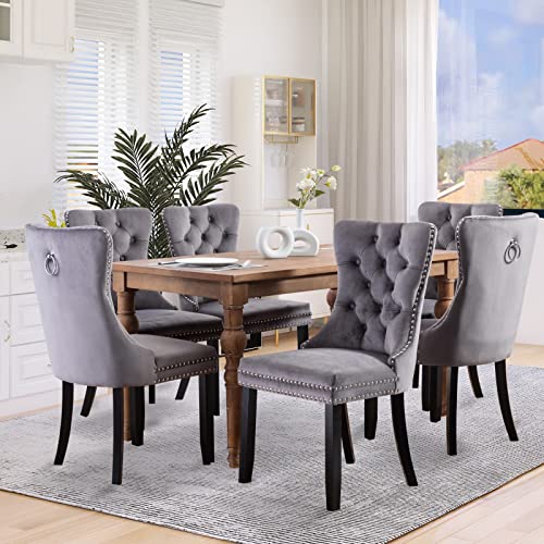 SoarFlash 5 Piece Extendable Dining Table Set for 4-8 Person, Wooden Dining Room Table with 4 Chairs for Gatherings, Meeting for Small Kitchens, Dining Office Areas(Grey/Grey) SoarFlash