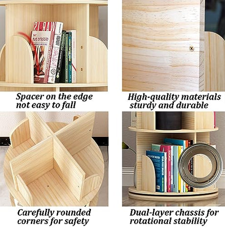 Lexza 3-Tier Rotating Bookshelf for Kids and Adults – Stylish Wood Storage Solution Lexza