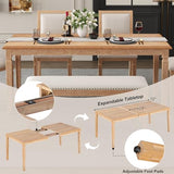 Merax Farmhouse Wooden Dining Set of 6, 72 Inch Extendable Kitchen Table, 4 Chairs with Backrest, 2-Person Bench with Cushion, Rustic Kitchen Table Set w/Retro Carved Legs Natural Wood Wash Merax