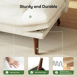 Marsail Futon Sofa Bed, Corduroy Futon Couch with Adjustable Backrest & Armrests, Convertible Small Sleeper Sofa Bed for Small Apartments, Study Room, Office, White Marsail