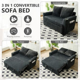 Hommoo Sleeper Sofa Couch with Pull Out Bed Convertible 3 in 1 Futon Lounge Sofa Small Love Seat for Living Room Apartment Comfy Corduroy Reclining Back with Cup Holder and USB Ports 53" Grey Hommoo