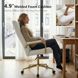 GXJ White and Gold Office Chair Memory Foam, White Leather Computer Desk Chairs with Wheels and Arms, High Back Executive Office Chair for Girl and Women GXJ