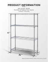 4-Tier Storage Shelves Adjustable,Wire Shelving Heavy Duty Storage Rack(250 Lbs Loading Capacity/Shelf) Metal Shelf Organizer Wire Rack Shelf for MGHH