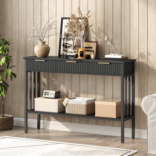 MAHANCRIS Console Table for Entryway, Entryway Table with Storage and Drawers, Narrow Long Sofa Table for Living Room, Hallway, Behind Couch, Corridor, Black and Gold CTHB5201 MAHANCRIS