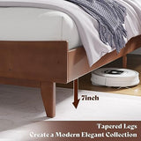 VanAcc King Size Solid Wood Bed Frame, Mid-Century Platform Bed with Slatted Headboard, Wood Slat Support/No Box Spring Needed/Walnut VanAcc