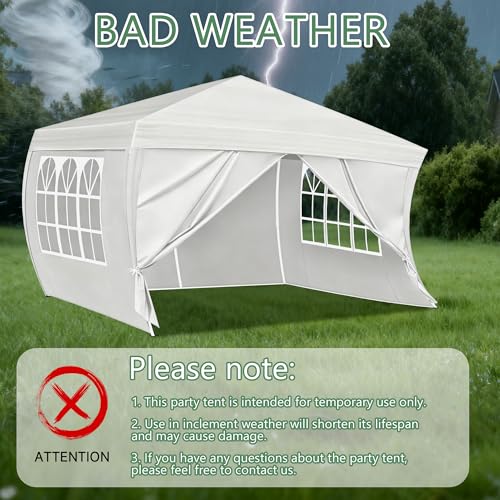 10X10FT White Pop Up Canopy Party Tent, Outdoor Commercial Instant Gazebo with 4 Removable Sidewalls for Events, Wedding, Backyard, Patio, Easy Set Up Sun Shade with Carrying Bag Usnipoya