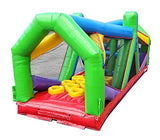 Retro Radical Run Inflatable Obstacle Course, Extreme Unit #2, 30' L x 11' W x 12' H, Commercial Grade Interactive Bounce House, Includes Blower and Stakes TentandTable