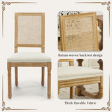 SoarFlash French Decor Chairs Set of 4, Louis Dining Chairs with Square Rattan Backrest, Exquisitely Carved Solid Wood Frame for Living Room, Kitchen, Restaurant, Beige SoarFlash