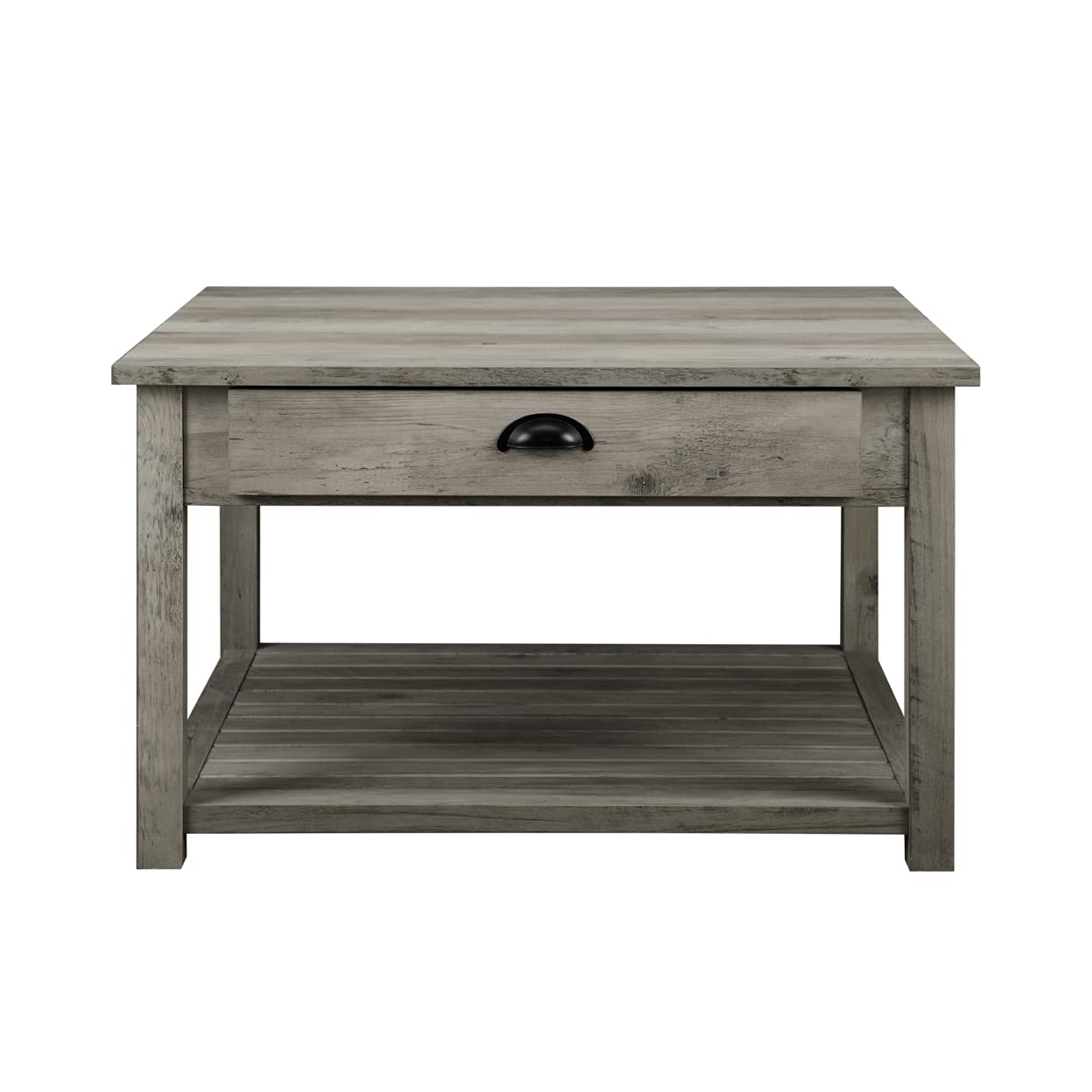 Walker Edison Modern Country Square Coffee Table Living Room Accent Ottoman Storage Shelf, 30 Inch, Grey Wash - WoodArtSupply