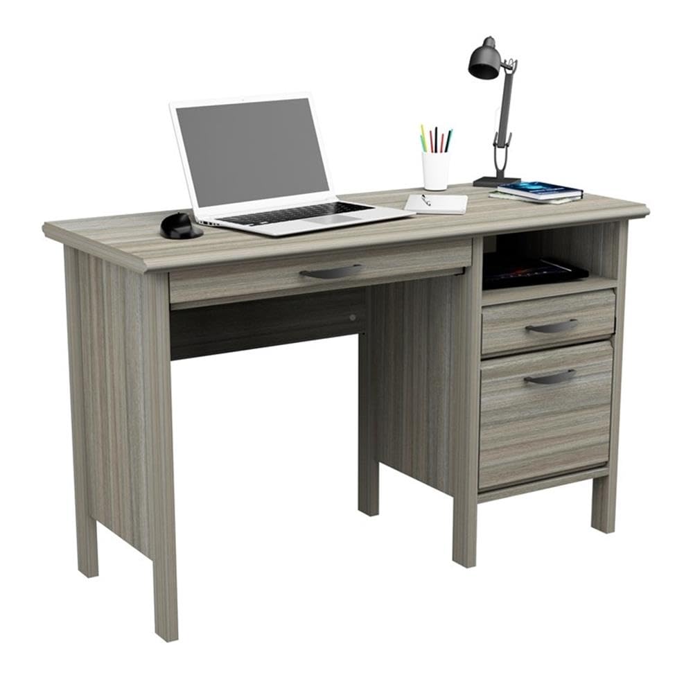 Inval 2-Drawer Computer Desk with Keyboard Tray, Gray Smoke Oak Inval