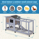 Wood Rabbit Hutch Rabbit Cage Bunny Hutch Rolling Large Bunny Cage Indoor Outdoor Two Story Guinea Pig Hutch Rabbit House with Wheels&Waterproof Roof,Grey BestPet