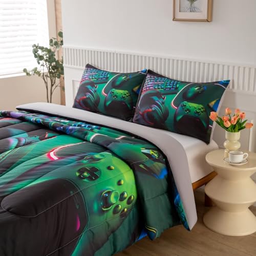 GRAT TIOC Gamer Comforter Sets for Teen Boys,Gaming Bedding Sets Twin,Video Game Bedspread,Game Gamepad Bedrooom Bed Set,Controller Gamer Home Decor 3 Piece GRAT TIOC
