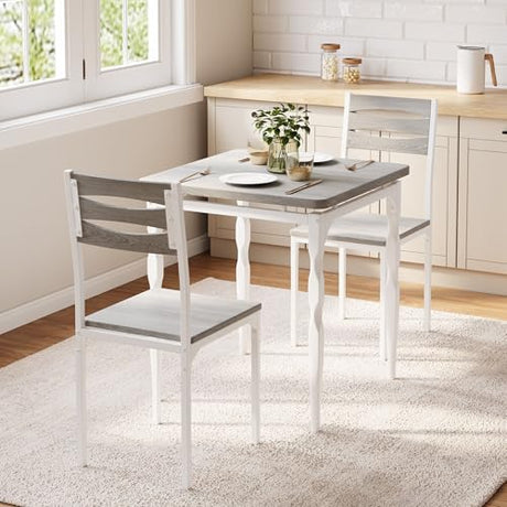 GarveeHome Dining Table Set for 2, Dining Table and Chairs Set of 2, 3 Piece Dining Table Set with Spiral Table Legs for Small Spaces Kitchen Apartment, Wash Grey GarveeHome
