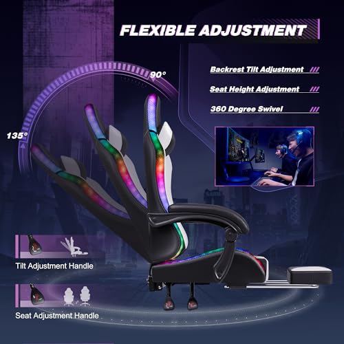 Homall Gaming Chair, Video Game Chair with Footrest and Massage Lumbar Support, Ergonomic Computer Chair Height Adjustable with Swivel Seat and Headrest (RGB Lvory) Homall