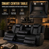 Power Reclining Sectional Sofa for Living Room, 3 Pieces Leather Recliner Sofa Set with USB Ports, LED Light, Wireless Charger & Storage Console, Living Room Furniture Sets with Home Theater Seating