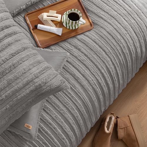 UGG Kenzie Comforter Set with 2 Pillow Shams Plush Faux Fur Bedding Soft Warm Down Alternative Comforter Washable Hypoallergenic Fluffy Blanket Set for Bedroom, King/California King Size, Seal UGG