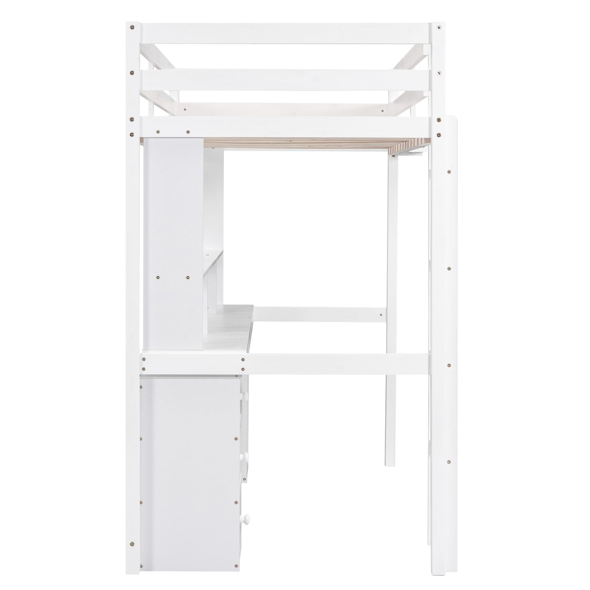 CITYLIGHT Multifunctional Twin Loft Bed with Desk, Storage and Charging Station in White - WoodArtSupply