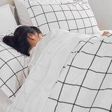 SLEEP ZONE Dorm Comforter Twin XL, 5 Pieces Geometric Plaid Pattern Printed Soft Microfiber Bedding, Breathable & Soft Bed in A Bag (Grey Grid White, Twin XL) SLEEP ZONE
