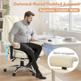 Mvpipi Massage & Heated Office Chair with Foot Rest, Ergonomic Executive Office Chair with Reclining Backrest, Adjustable Arms and Lumbar Support, High Back Leather Desk Chairs for Home Office, Beige Mvpipi