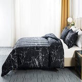 Caressma Black Marble Comforter Set Full Size, 3 Pieces Modern Pattern Soft Microfiber Bedding Comforter Set, Down Alternative Comforters for All Season (79 * 90") Caressma
