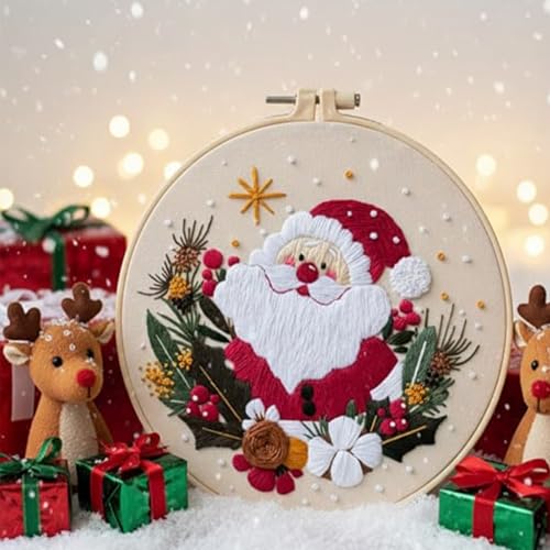 Nalexmi 3 Sets Christmas Embroidery Kits for Adults and Beginners, Cross Stitch with (Snowman, Santa Claus, Jingle Bell Patterns) Includes Needles, Threads, Tools