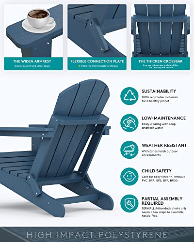 SERWALL Folding Adirondack Chairs Weather Resistant for Outdoor, Patio, Lawn, Garden, Backyard Deck, Fire Pit - Blue SERWALL