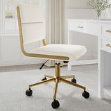 Martha Stewart Lulu Swivel Task Chair with Height Adjustable Seat for Home Office in Off White Faux Leather with Polished Brass Frame Martha Stewart