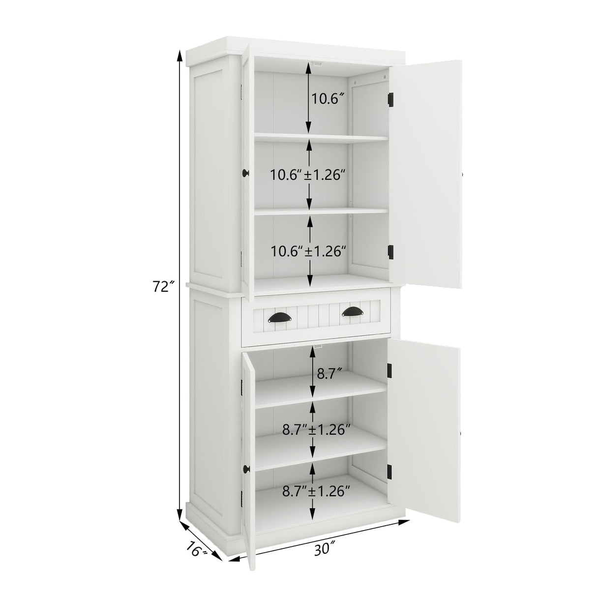 Elegant White Freestanding Kitchen Pantry Cabinet with Adjustable Shelves and Drawer GOAWGO