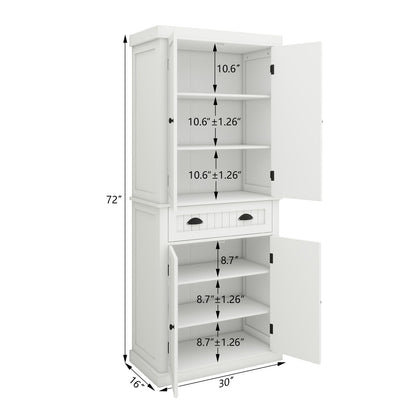 GOAWGO Kitchen Pantry Storage Cabinet with Doors and Shelves Freestanding Kitchen Cupboard with Drawer Food Pantry Cabinet 72in Tall Wood White Cabinet for Dining Room Living Room Bathroom