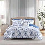 Laura Ashley - King Comforter Set, Reversible Cotton Bedding, Includes Matching Shams with Bonus Euro Shams & Throw Pills (Elise Blue, King) Laura Ashley