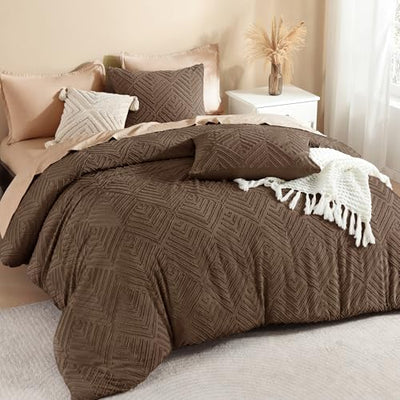 Litanika Brown Queen Comforter Set, 3 Pieces Tufted Boho Farmhouse Bedding Comforter Sets, Lightweight Fluffy Comforter Bed Set for All Season (90x90In Comforter and 2 Pillowcases)