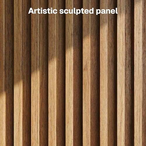 BELLEZE Modular Fluted Sideboard Buffet Cabinet with Storage, Mid-Century Modern Console Table with Symmetrical Arched Doors, Elegant Credenza for Dining Room, Kitchen, and Living Room, Caramel Brown BELLEZE