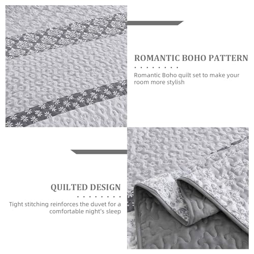 Boho Quilt Set Queen Size Gray Farmhouse Quilt Bedding Set Striped Lightweight Summer Bedspread Coverlet Bedding Set 96"x90" (3 Pieces) Cottolester
