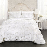 Lush Decor Kemmy Quilt Set, 3 Piece Set Full/Queen, White - Ruffled Bedding Set - Queen Size Quilt Full - White Bedding - Coquette Decor Lush Decor